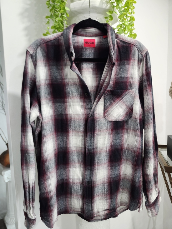 HUGO Other - HUGO Men's Burgundy and Black Plaid Button-Up Shirt